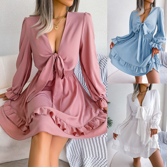 Spring/Summer Women's Clothes Casual Lace Up Waist Swing Dress
